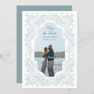 Romantic Baroque Dusty Blue Photo Save The Date