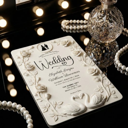 Romantic Baroque Roses & Silhouette Frame Wedding  Kaart