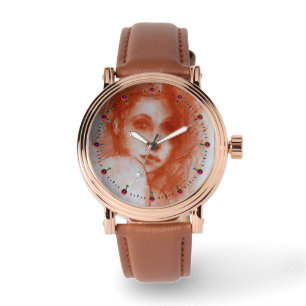 ROMANTIC BEAUTY/Vrouw portret Sepia Brown Horloge
