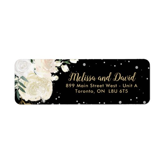 Romantic Black and Gold Winter Wedding Etiket (Voorkant)