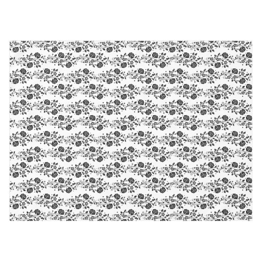 Romantic Black and White Floral Pattern Tafelkleed (Voorkant (Horizontaal))