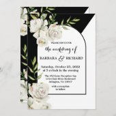 Romantic Black and White Floral Wedding Kaart (Voorkant / Achterkant)