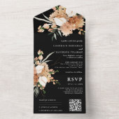 Romantic Black and White QR code Weddenschap All In One Uitnodiging (Binnen)