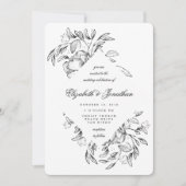 Romantic Black Floral Sketch Wedding Kaart (Voorkant)