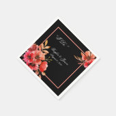 Romantic Black Peach Floral Script Weddenschap Servet (Hoek)