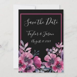 Romantic Black & Pink Floral Script Weduwen Save The Date