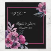 Romantic Black & Pink Floral Script Weduwen Wijn Etiket (Enkel label)