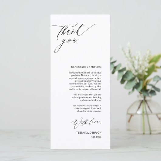 Romantic Black Script Place Setting Dank u kaart (Staand voorkant)
