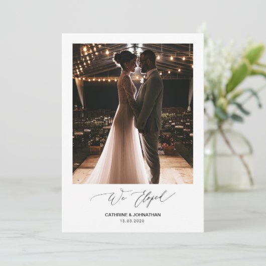 Romantic Black Script, Wedding Elopement Kaart (Staand voorkant)