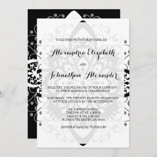 Romantic Black Stropdas Wedding Invitations Kaart
