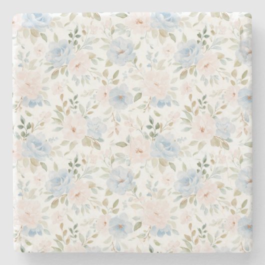 Romantic Blue Blush Pink Flowers Stenen Onderzetter (Voorkant)