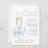 Romantic Blue Bow Pearls & Prosecco Bridal Shower Kaart (Voorkant)