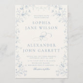 Romantic Blue Floral Monogram Wedding Kaart (Voorkant)