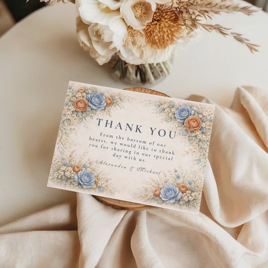 Romantic Blue Floral Wedding Bedankkaart
