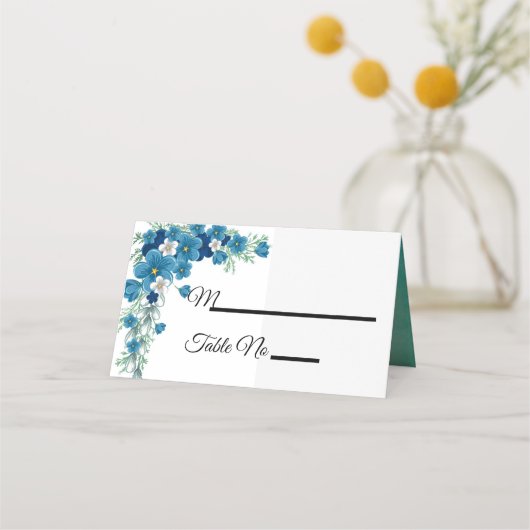 Romantic Blue/Green Floral Wedding Place Card (Voorkant)