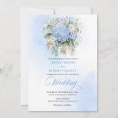 Romantic Blue Hydrangea Eucalyptus Wedding Invite Kaart (Voorkant)