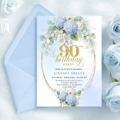 Romantic Blue Hydrangea Gold Frame 90th Birthday Kaart