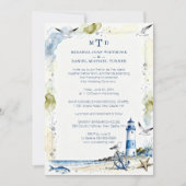 Romantic Blue Nautical Lighthouse Coastal Wedding Kaart (Voorkant)