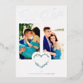 Romantic Blue Shades Real Silver Floral Heart Folie Uitnodiging (Voorkant)