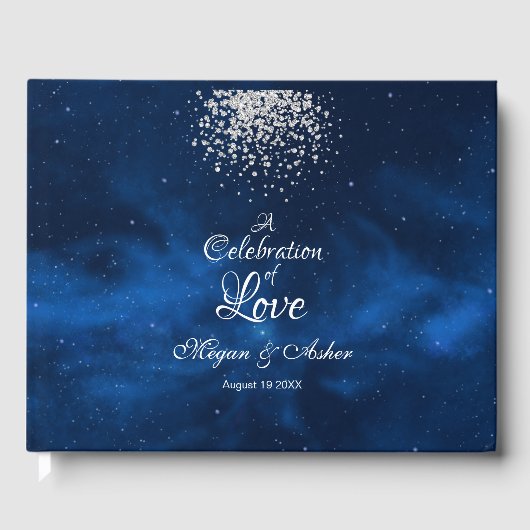 Romantic Blue Universe met Silver Confetti Gastenboek (Voorkant)