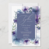 Romantic Blue Waterverf Floral Wedding Invitation Kaart (Voorkant)