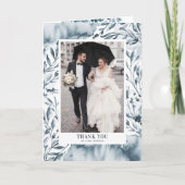 Romantic Blue Waterverf Foliage Wedding Bedankkaart (Voorkant)