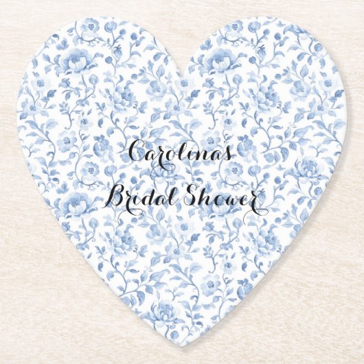 Romantic Blue White Floral Bridal Shower Kartonnen Onderzetters (Voorkant)