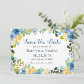 Romantic Blue Yellow Rose Garden redt de datum Save The Date (Staand voorkant)