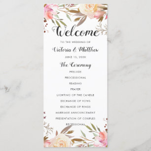 Romantic Blush Bloom Floral Wedding Programme Programma