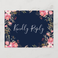 Romantic Blush Bloom Floral Wedding RSVP | marine