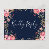 Romantic Blush Bloom Floral Wedding RSVP | marine Uitnodiging Briefkaart (Voorkant)