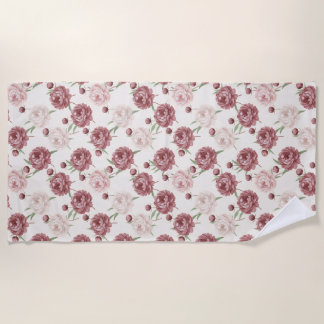 Romantic Blush & Burgundy Peony Floral Pattern Strandlaken