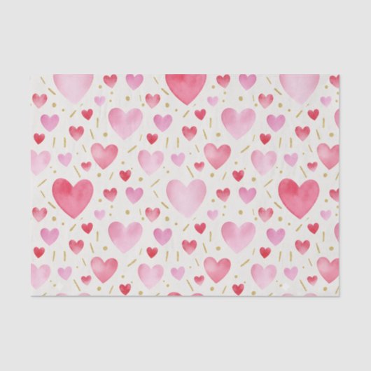 Romantic Blush & Crimson Watercolor Hearts Tissuepapier (Voorkant)