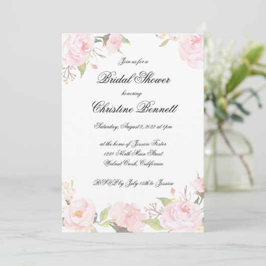 Romantic Blush Floral Birdal Shower Kaart (Staand voorkant)