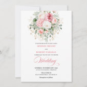 Romantic Blush Floral Greenery Wedding Invite Kaart (Voorkant)