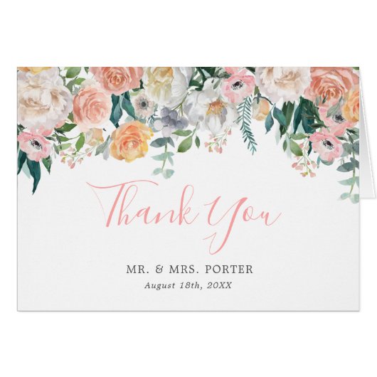Romantic Blush Floral Mariage Merci Carte Note (Devant Horizontal)