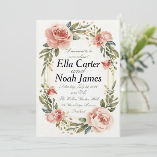 Romantic Blush Floral Wedding Invitation (Debout devant)