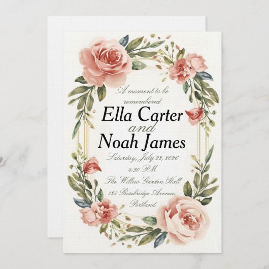 Romantic Blush Floral Wedding Invitation (Devant / Derrière)
