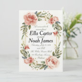 Romantic Blush Floral Wedding Invitation Kaart (Staand voorkant)