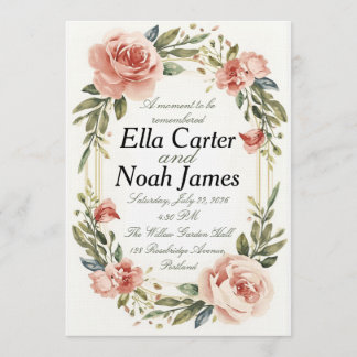Romantic Blush Floral Wedding Invitation Kaart