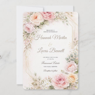Romantic Blush Floral Wedding Invitation Mockup  Kaart