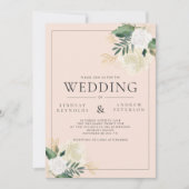 Romantic Blush & Green Glitter Wedding Invitation Kaart (Voorkant)