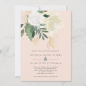 Romantic Blush & Green Wedding Invitation Kaart (Voorkant)