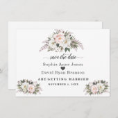 Romantic Blush Ivory Flowers Weddenschap Save The Date (Voorkant / Achterkant)