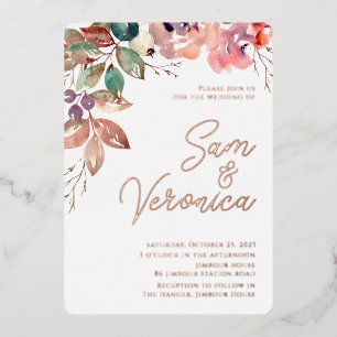 Romantic Blush Mauve Waterverf Roos Gold Folie Uitnodiging