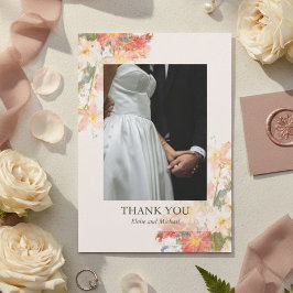 Romantic Blush Painted Floral Wedding Bedankkaart