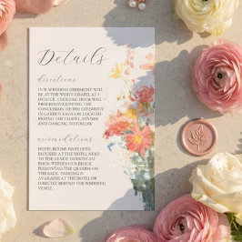 Romantic Blush Painted Floral Wedding Details Informatiekaartje
