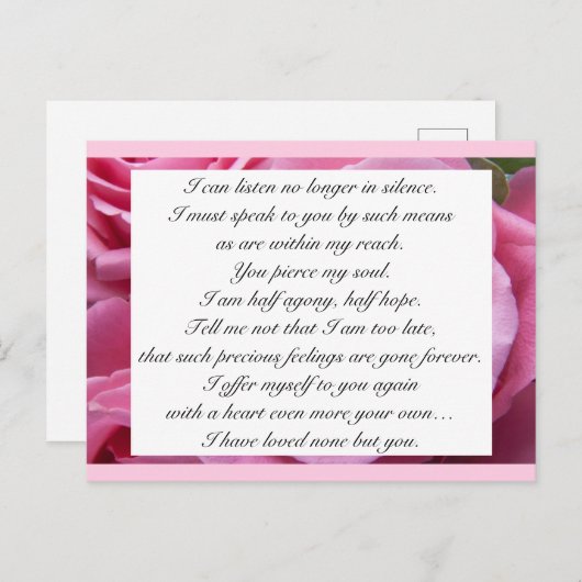 Romantic Blush Pink Floral Jane Austen Love Quote Briefkaart (Voorkant / Achterkant)