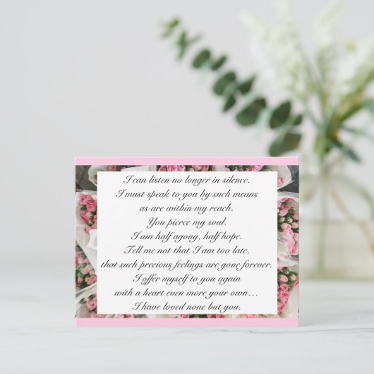 Romantic Blush Pink Floral Jane Austen Love Quote Briefkaart (Staand voorkant)