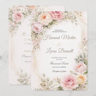 Romantic Blush Pink Floral Wedding Invitation Kaart